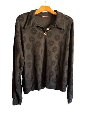 BOMBOM Black Floral Textured Pullover